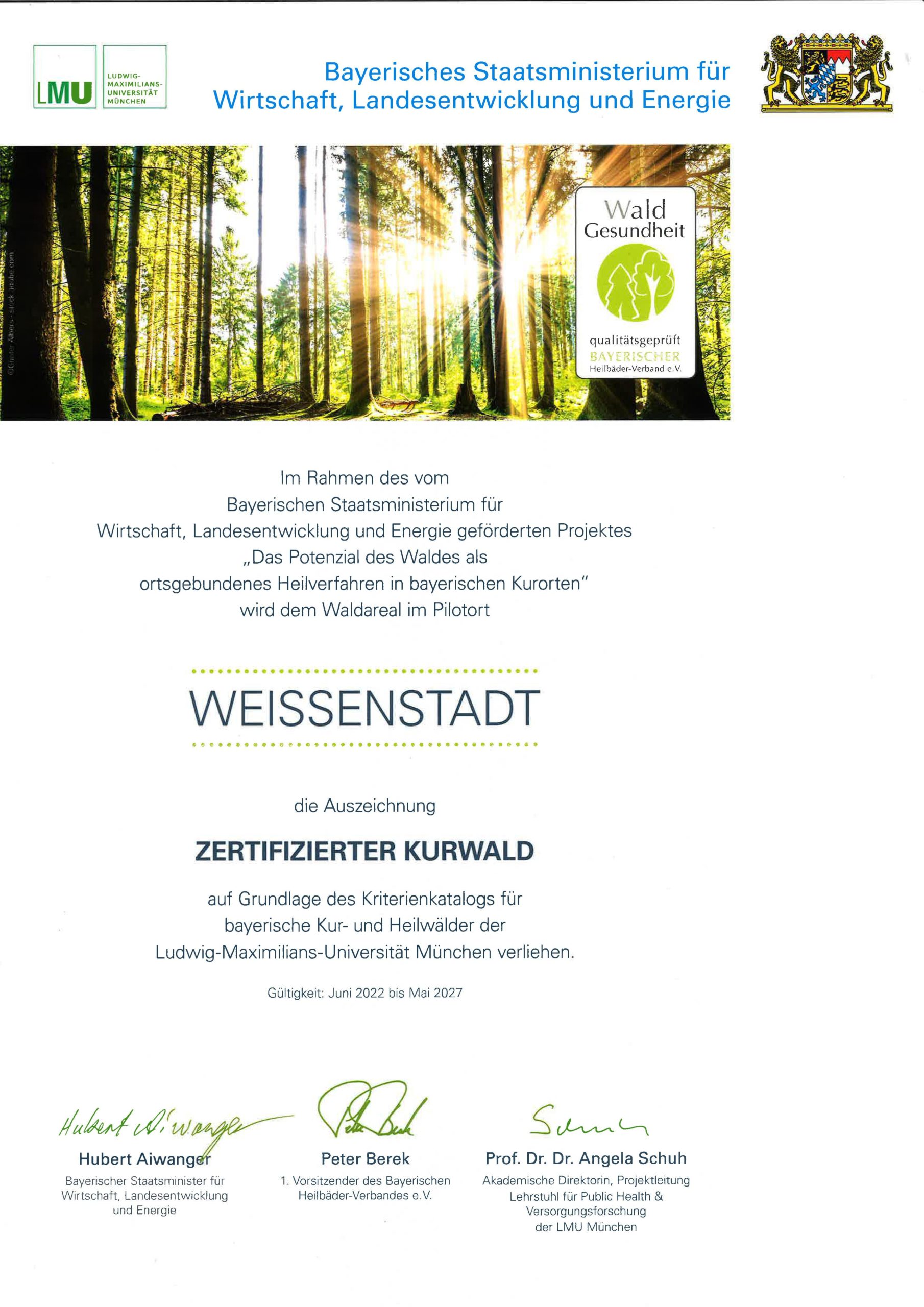 Kurwald-Zertifikat des Bayerischen Wirtschaftsministeriums